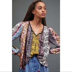 NEW Anthropologie Daniel Rainn Corinne Puff-Sleeved Spliced Peasant Blouse Small